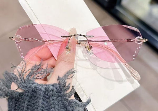 【016】Sparkling Rimless Cat-Eye Eyeglasses with Crystal Accents【99.99】