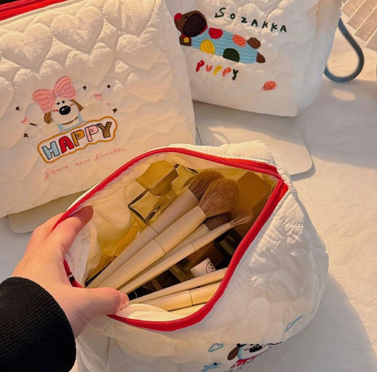 【B01】Cute Puppy Quilted Cosmetic Bag【$39.21】