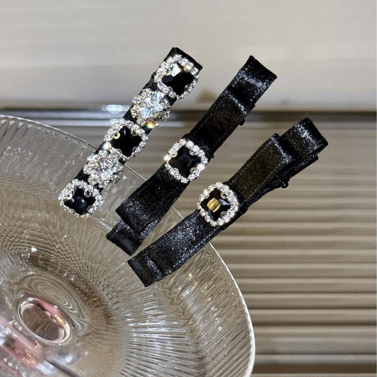 【A02】Satin Crystal Bow Hair Clips Set【$34.88】