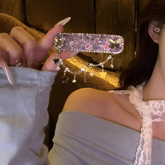 【001】Lavender Crystal Butterfly Tassel Hair Clip【$9.99】