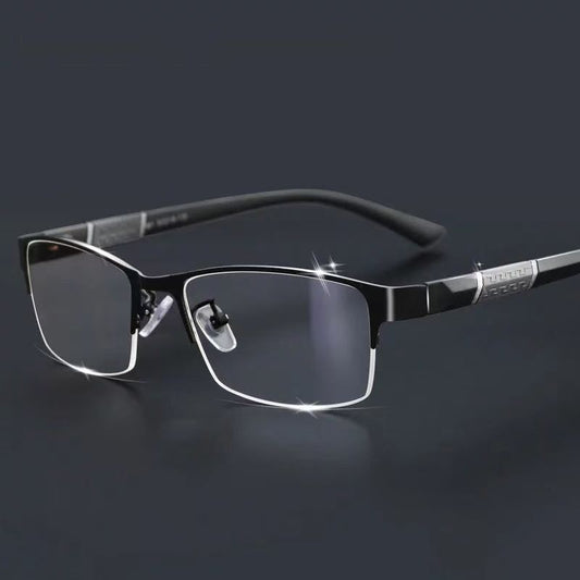 【019】Business Semi-Rimless Square Eyeglasses with Green Anti-Glare Lenses【129.12】