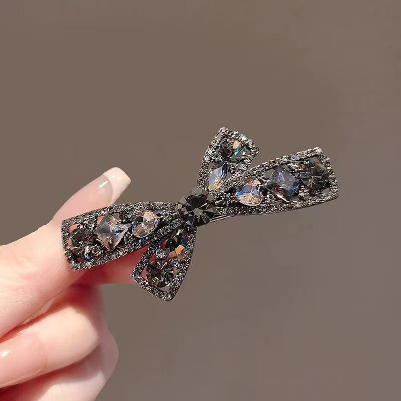 【002】Smoky Crystal Bow Hair Clip【$19.33】