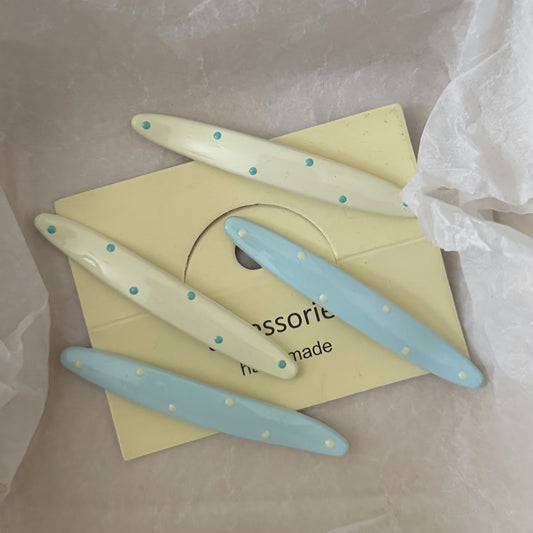 【008】Pastel Polka Dot Elongated Snap Hair Clips【$59.32】
