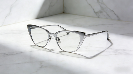 【009】Sleek Silver Cat-Eye Metal Eyeglasses【62.72】